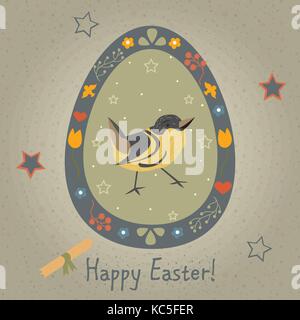 Festliche Osterei mit niedlichen Vogel. Von Frohe Ostern Tier Sammlung. Kreative Karte. Vector Illustration. Stock Vektor