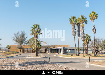 GROSS BARMEN, NAMIBIA - Juli 4, 2017: eine Ansicht von der Pforte, Rezeption und Shop in Gross Barmen, in der Nähe von Okahandja im Kavango Regio Stockfoto