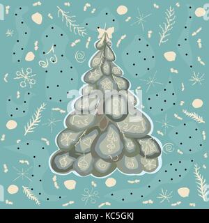 Winter Spruce Tree mit Winter Elemente und doodles. Vector Illustration. Stock Vektor