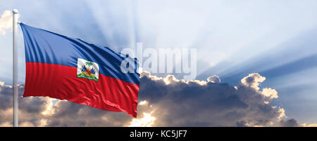 Haiti wehende Flagge auf blauen Himmel. 3D-Darstellung Stockfoto