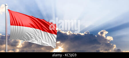Indonesien wehende Flagge auf blauen Himmel. 3D-Darstellung Stockfoto