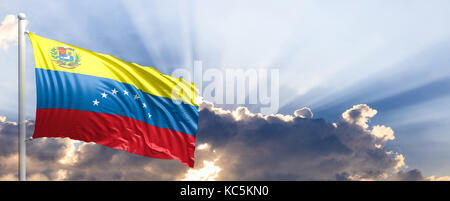 Venezuela wehende Flagge auf blauen Himmel. 3D-Darstellung Stockfoto