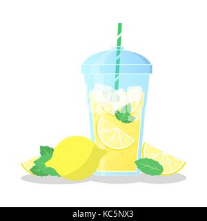 Zitrone und Minze smoothie Vektor icon. Nehmen Sie Glas mit Strohhalm mit einem Smoothie. Stock Vektor