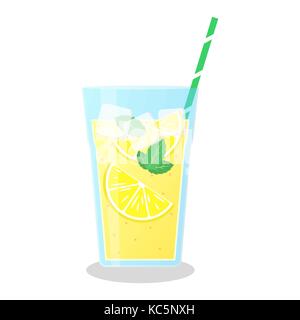 Zitrone und Minze smoothie Vektor icon. Nehmen Sie Glas mit Strohhalm mit einem Smoothie. Stock Vektor