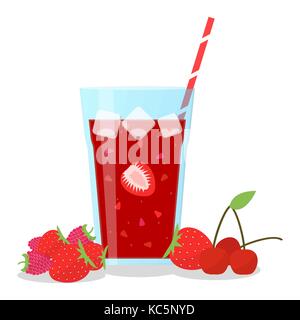 Erdbeere und Kirsche mix Smoothie in einem Glas Krug. Stock Vektor