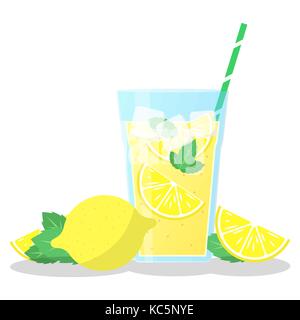 Zitrone und Minze smoothie Vektor icon. Nehmen Sie Glas mit Strohhalm mit einem Smoothie. Stock Vektor