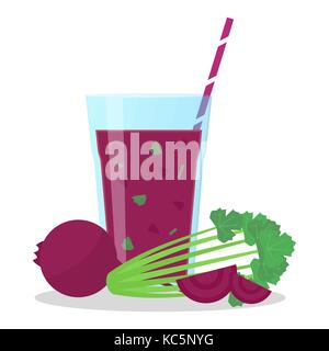 Vektor Bild von Rote Bete Smoothie in ein Glas mit einem Strohhalm. Wellness und gesunden Lebensstil. Stock Vektor