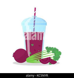 Vektor Bild von Rote Bete Smoothie in ein Glas mit einem Strohhalm. Wellness und gesunden Lebensstil. Stock Vektor