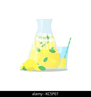 Zitrone und Minze smoothie Vektor icon. Nehmen Sie Glas mit Strohhalm mit einem Smoothie. Stock Vektor