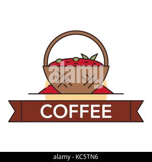 Vector Illustration von Kakao Beeren auf weißem Hintergrund mit Schriftzug. Kaffee Produktion und Verbrauch Thema. Stock Vektor
