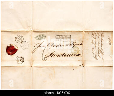 1859 gefaltetes Briefblatt von Berlin (Deutschland) nach Bordeaux, Frankreich. Stockfoto