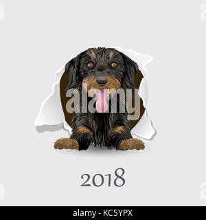 Flyer mit den Zahlen und ein glücklicher Hund Symbol 2018 im chinesischen Kalender. Stock Vektor