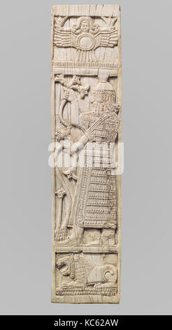 Möbel Plakette geschnitzte Relief mit Krieger holding Lotusse, Ca. 8. Jahrhundert v. Chr. Stockfoto