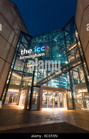 Nachtansicht des ICC International Convention Centre, Birmingham, Großbritannien Stockfoto