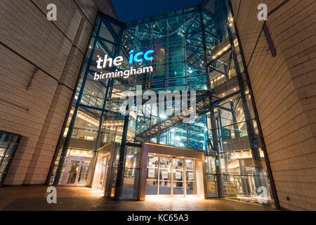Nachtansicht des ICC International Convention Centre, Birmingham, Großbritannien Stockfoto