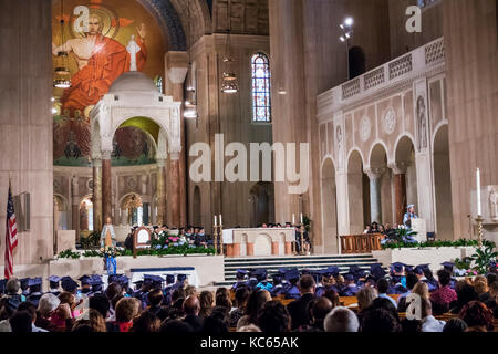 Washington DC, District of Columbia, Basilika des National Shrine of the Immaculate Conception, katholisch, Kirche, Religion, innen, Altar, hohes sc Stockfoto
