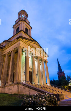 Washington DC, Thomas Circle, National City Christian Church, Gebäude, Außenbereich, neoklassizistisches Gebäude, Abend, Dämmerung, DC170525107 Stockfoto