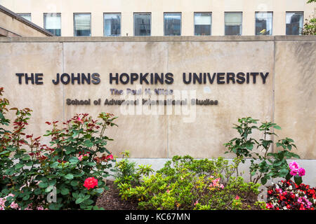 Washington DC, Massachusetts Avenue, Johns Hopkins University, School of Advanced International Studies, Außenansicht, Schild, DC170527122 Stockfoto