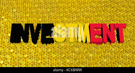 Investitionen Text mit belgischer Flagge auf Münzen Abbildung Stockfoto