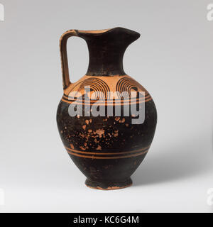 Terrakotta oinochoe (Kanne), Geometrische, Ca. 900 v. Chr., Griechischer, Dachgeschoss, Terrakotta, H.2 1/2 in. (6.3 cm), Vasen, vom Hymettos Stockfoto