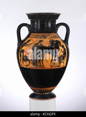 Terrakotta Amphore (jar), Archaische, Ca. 530 v. Chr., Griechischer, Dachboden, Terracotta, schwarz Abbildung, H., 19. (48,2 cm), Vasen, Vorderseite Stockfoto