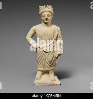 Kalkstein Statuette eines Bartlos männlichen votary mit einem Kranz von Blättern, 4. Jahrhundert v. Chr. Stockfoto