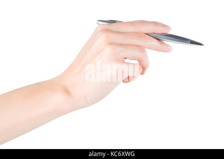 Frau Hand mit Stift. Auf weißen, Beschneidungspfade getrennt ausgewiesen Stockfoto