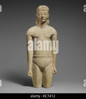 Kalkstein Statuette eines männlichen votary mit zypriotischen Shorts und ein Diadem, frühen 6. Jahrhundert v. Chr. Stockfoto