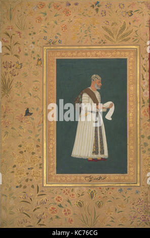 "Portrait von Mulla Mohammed Khan Vali von Bijapur', Folio aus dem Shah Jahan Album, Gemälde von Hashim, recto: Ca. 1620; verso Stockfoto