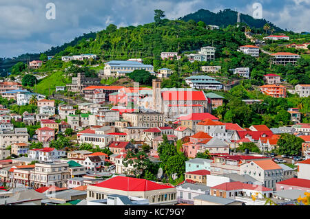 Farbenfrohe Gebäude und Architektur von St. George's, Grenada Stockfoto