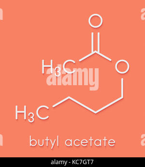 Butylacetat Molekül. Als synthetische Frucht Aromen und als organische Lösungsmittel verwendet. Skelettmuskulatur Formel. Stockfoto