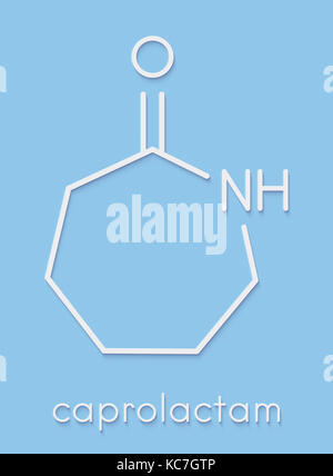 Caprolactam, der Baustein aus Nylon-6 (polycaprolactam) Kunststoff. Skelettmuskulatur Formel. Stockfoto