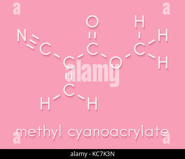 Methyl-4-cyanacrylat Molekül, die Hauptkomponente von Cyanacrylat Klebstoffe (Sekundenkleber). Skelettmuskulatur Formel. Stockfoto