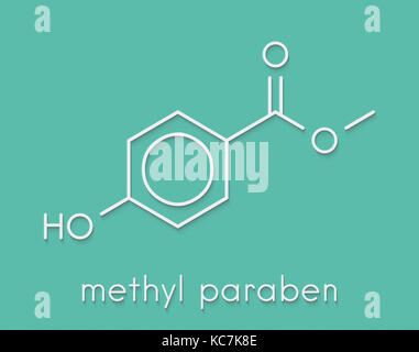 Methylparaben Konservierungsmittel Molekül. Skelettmuskulatur Formel. Stockfoto