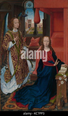 Die Verkündigung, Ca. 1465 - 70, Öl auf Holz, 73 1/4 x 45 1/4 in. (186,1 x 114,9 cm), Gemälde, Hans Memling (Niederländischen Stockfoto
