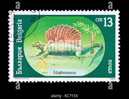 Briefmarke aus Bulgarien mit der Darstellung eines edaphosaurus Stockfoto