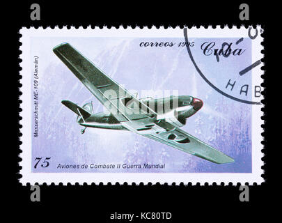 Ppstage Stempel aus Kuba, eine Messerschmitt ME-109 Kampfflugzeug. Stockfoto