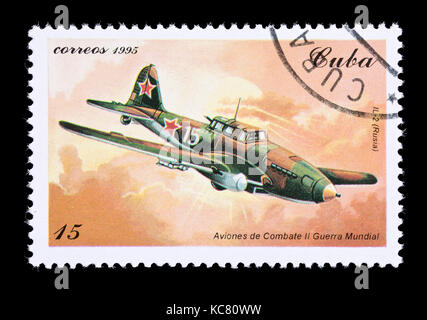 Ppstage Stempel aus Kuba, die einen russischen IL-2 Flugzeug Stockfoto