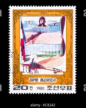 Briefmarke aus Nordkorea, Louis Bleriot, Französisch Flug Erfinder. Stockfoto