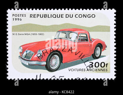 Briefmarke aus der Volksrepublik Kongo Darstellung 1955-1962 MG-Serie MGA klassisches Automobil Stockfoto