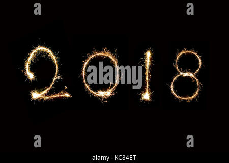 2018 schriftliche mit Schein Feuerwerk, neues Jahr 2018. Stockfoto