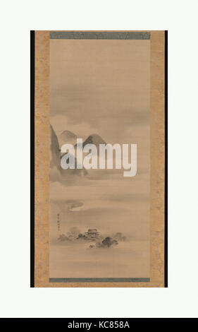 狩野探幽筆 月夜山水図, Landschaft im Mondlicht, Kano Tan'yū, nach 1662 Stockfoto