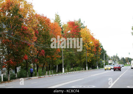 Russland, Region Moskau, Stadt Mozhaysk. 26.09.2017.die städtische Landschaft im Herbst. Leuchtende Farben September. Stockfoto