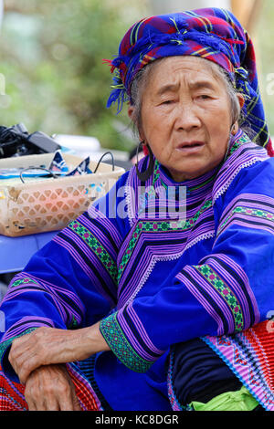 Sünde Cheng, Vietnam, 26. Oktober 2016: Frauen auf dem Markt. HMong Frauen im Norden Vietnams tragen ihre beste traditionelle Kleidung, wenn in das Dorf gehen Stockfoto