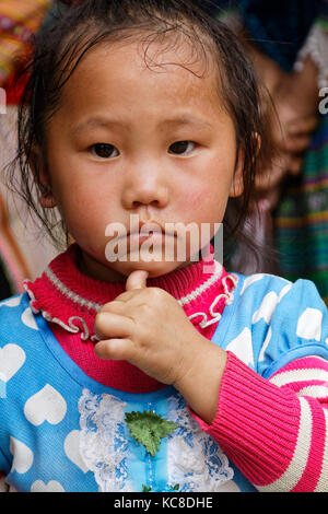 SIN CHENG, VIETNAM, 26. Oktober 2016 : Junges Mädchen während Dienstag Markt von Sin Cheng, einem kleinen Dorf in den Bergen von Nordvietnam. Stockfoto