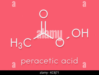 Peressigsäure (Peroxyessigsäure, Paa) Desinfektionsmittel Molekül. organisches Peroxid allgemein als antimikrobieller Wirkstoff verwendet. Skelettmuskulatur Formel. Stockfoto