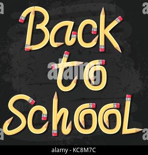 Zurück zu Schule text Typografie aus Bleistift auf Schwarz strukturierten Hintergrund. Vector Illustration Stock Vektor