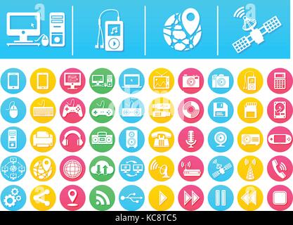 Vektor icon pack Gadgets und Technik Flachbild in bunten Kreisen. Vector Illustration Stock Vektor
