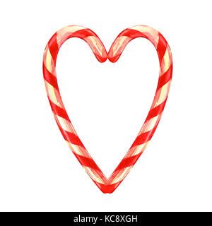 Lollipop, herzförmige Zuckerstange. vintage Frohe Weihnachten und guten Rutsch ins neue Jahr aquarell Abbildung auf weißem Hintergrund. Stockfoto