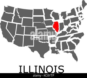 Angrenzenden geographische Karte von USA mit Staat Illinois mit roter Farbe markiert. Stock Vektor